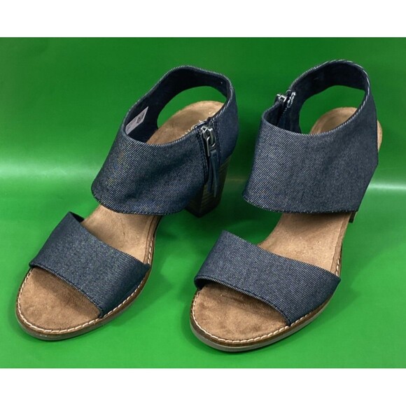 Toms Sandals Womens Sz 7 Blue Majorca Open Toe Cut Out Strap Heels Zipper - Picture 3 of 11